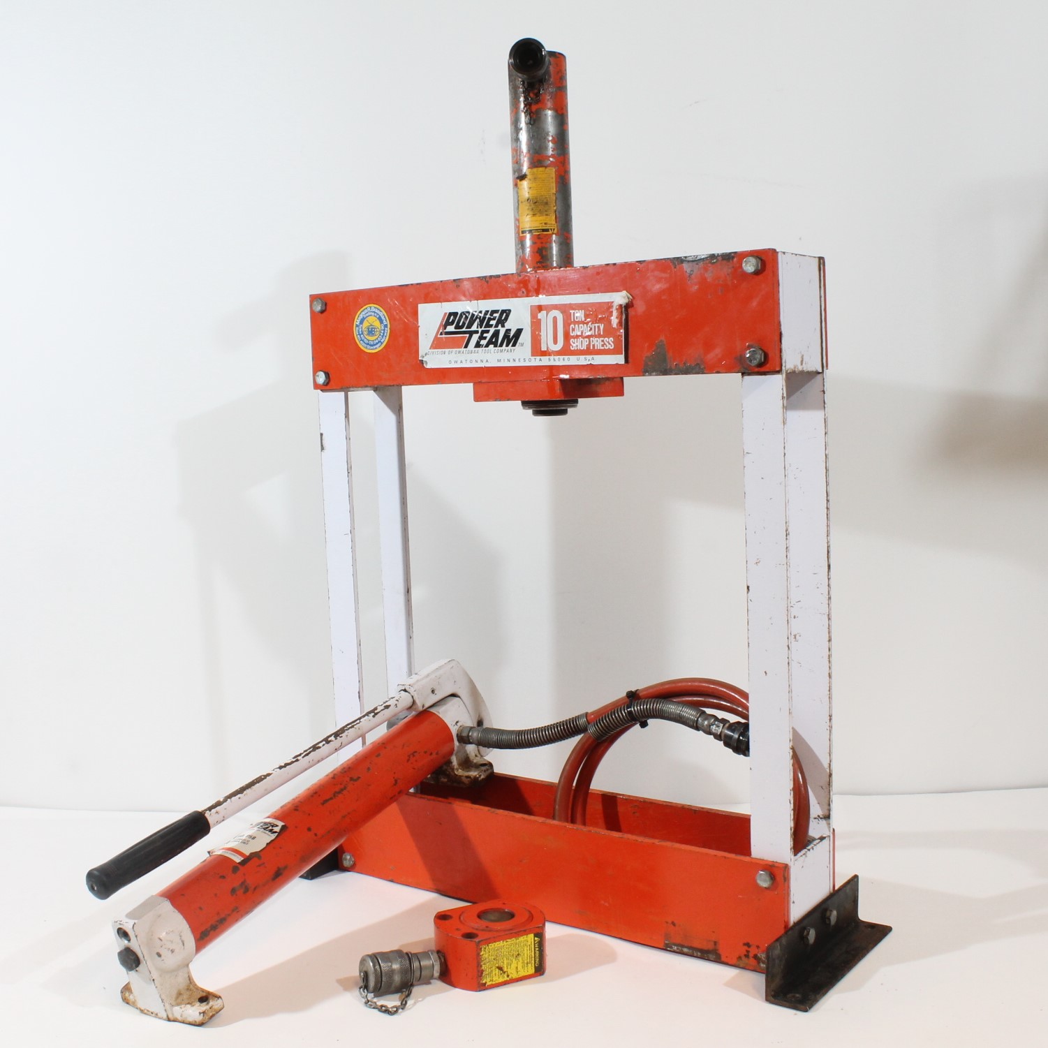 Power Team verkstedpresse, håndpumpe og lavprofil-jekk